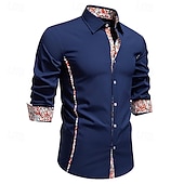 preiswerte Freizeithemden für Herren-Herren Hemd Freizeithemd Knopfhemd Schwarz Weiß Blau Grün Langarm Paisley-Muster Einfach Revers Urlaub Lässig Farbblock Bekleidung Mode Lässig