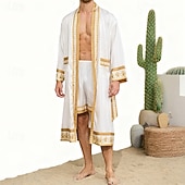 abordables Pyjamas-Homme Pyjamas Robe en soie Vêtements de Nuit Robe de bain Impressions Graphiques Mode Élégant Classique Maison Quotidien Lit Polyester Confort Doux Col en V manche longue Ceinture Incluse Printemps