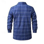preiswerte Flanellhemden-Herren Hemd Freizeithemd Flanellhemd Fleece-Shirt Knopfhemd Wein Marineblau Blau Grau Langarm Karomuster Revers Urlaub Ferien Tasche Bekleidung Polyester Mode warm halten Lässig Bequem