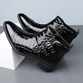 Недорогие Платье ботинки-Мужские коричневые ботинки с двойной пряжкой, верх с тиснением под крокодиловую кожу, стильный формальный дизайн для деловых встреч, свадеб и особых случаев.