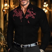 Férfi Ing Gombos póló Hímzett ing Virágos Előírásos Esküvő Fekete Fehér Hosszú ujj Hajtóka Nyár Tavasz Ruházat Hímzett olcso Férfi ingek-Férfi Ing Gombos póló Hímzett ing Virágos Előírásos Esküvő Fekete Fehér Hosszú ujj Hajtóka Nyár Tavasz Ruházat Hímzett