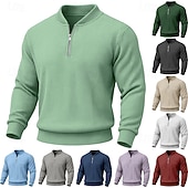 halpa Peruspuserot-Miesten College Vakosametti Pullover-huppari Aja sivuun Quarter vetoketjullinen collegepaita Aprikoosi Valkoinen Rubiini Laivaston sininen Tumman vihreä Pystykaulus Tavallinen Textured Urheilu ja