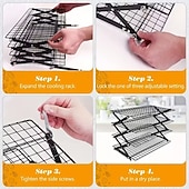 זול מתלי אחסון-מדף קירור מתקפל משודרג בן 3/4 קומות עם עיצוב מתכוונן של 3 מצבים, ניתן לערום, צלייה, בישול וייבוש, מדף קירור תיל לאפייה, עוגיות, עוגה, צלייה וצלייה על האש