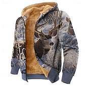 preiswerte Jagdhoodies-Herren Hirsch Fleece Kapuzensweatshirt Jacke Pullover Klassisch Militär Jagd Langarm Rundhalsausschnitt Outdoor Camping Blau 3# Blau 2# Blau Reißverschluss Herbst Winter Designer S M L XL 2XL 3XL