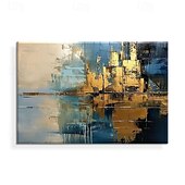 voordelige Abstracte schilderijen-Handmade Oil Painting Canvas Wall Art Decoration Modern Abstract Golden for Home Living Room Decor Stretched Frame Hanging Painting / Rolled Canvas (No Frame)