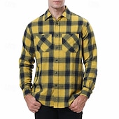 halpa Miesten päällyspaidat-Miesten Paita Rento paita Flanellipaita Button Up paita Päällyspaita Ruudullinen Kausaliteetti Päivittäin Laivaston sininen Pitkähihainen Kauluskäänne 봄 &amp; Syksy Vaatetus