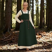 Χαμηλού Κόστους Φορέματα-γυναικεία μεσαιωνική ποδιά βίκινγκ φόρεμα με δεμένη πλάτη τουνίκ σετ φόρεμα 2 τμχ για larp ren faire αποκριάτικο φόρεμα για πάρτι της αναγέννησης