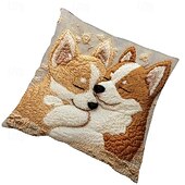  Cute Dog Plush Pillow Cover, Soft Short Velvet Decorative Cushion Case with Knitted Print for Bed, Sofa, Car, or Office Chair