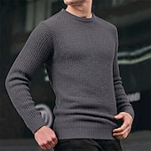 preiswerte Herrenpullover-Herren Pullover Strickpullover Gerippt Stricken Normale Oberteile Gestrickt Einfach Rundhalsausschnitt Mode Basic Urlaub Alltagskleidung Bekleidung Herbst Winter Schwarz Marineblau M L XL