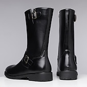 olcso Motoros csizma-Fekete műbőr férfi motoros csizma csattal – tartós és stílusos lábbeli motoros rajongóknak és karácsonyi kalandokhoz