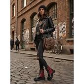 Недорогие Женские ботинки-Модные армейские ботинки на массивном каблуке с цепочкой в форме сердца – бордовые и черные