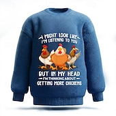 זול סוודרים מודפסים לגברים-אני אולי נראה כאילו אני מקשיב לך אבל בראש שלי אני חושב על לקנות עוד תרנגולות סוודר לגברים עם תרנגול, צווארון עגול, קז&#039;ואל, חופשה, רחוב, יומי, הדפס תלת מימד