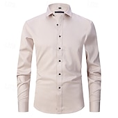 baratos camisas masculinas não de ferro-Homens Camisa Social Saia Camisa não de ferro Camisas de smoking Tecido Formal Casamento Preto Branco Rosa Vinho Manga Longa Lapela Primavera &amp; Outono Todas as Estações Roupa