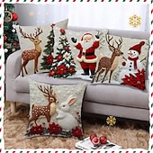 お買い得  クリスマスの寝具-クリスマス用枕カバー、トナカイ柄リネンソファクッションケース &amp;ウサギ、ホリデーボヘミアン装飾クッション、お祝いの室内装飾用