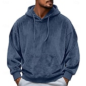 economico felpe con cappuccio da uomo di base-Per uomo Felpa con cappuccio Velluto a coste Verde militare Blu Marrone Grigio Con Cappuccio Semplice Tasca a marsupio Sport &amp; Outdoor Casuale Quotidiano senza stampa Streetwear Cool Abbigliamento