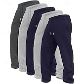 preiswerte Gerade Bein-5 Stück Herren-Jogginghose mit geradem Bein, Fleece-Hose, Freizeithose, Kordelzug, elastischer Bund, Mehrfachpackung, einfarbig, bequem, volle Länge, Outdoor, Reisen, Alltag, Urlaub, Mode