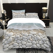 cheap Duvet Cover Sets-Beach Pebble Print 3-Piece Down Duvet Cover Set for Queen Bed, Soft Comforter Cover with 2 Pillowcases – Hotel &amp; Guest Room Bedding, Cozy &amp; Comfortable