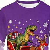 billiga Barnens jultröjor-Jul Pojkar 3D Grafisk Varje Dinosaurie T-shirt Långärmad Vår Höst Mode Grundläggande Barn 4-12 år Rund hals Utomhus Ledigt Dagligen Normal