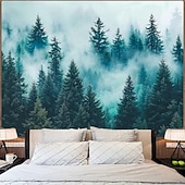 Χαμηλού Κόστους Δάσος Ταπισερί-ταπετσαρία τοίχου μυστηριώδες δάσος ομίχλη τοπίο θέα δέντρου μεγάλη τέχνη τοιχογραφία διακόσμηση κουβέρτα κουρτίνα κρεμαστή για σπίτι υπνοδωμάτιο σαλόνι κοιτώνα διακόσμηση τοίχου