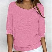 Dames Trui Stoppen Streetwear Casual Effen Kleur Strakke ronde hals Gebreid 3/4 mouw Normale tops breien Dagelijks Feestdagen Uitgaan Geel Blozend Roze Zomer Lente voordelige Effen kleuren-Dames Trui Stoppen Streetwear Casual Effen Kleur Strakke ronde hals Gebreid 3/4 mouw Normale tops breien Dagelijks Feestdagen Uitgaan Geel Blozend Roze Zomer Lente