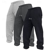 cheap Straight Leg-3Pcs Men's Straight Leg Sweatpants Fleece Trousers Casual Pants Drawstring Elastic Waist Multi-pack Plain Comfort Full Length Outdoor Travel Daily Basic Fashion