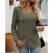 cheap Hoodie &amp; Sweatshirt-Women's Solid Colored Pullover Sweatshirt Casual Tops Fall / Winter Buttons Long Sleeve Athleisure Outdoor Holiday Black Army Green Blue Sportswear Activewear