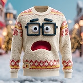 baratos blusas feias masculinas-Ugly Christmas Sweater Men's Graphic 3D Print Pullover Sweater Jumper Knitwear Crewneck Casual Vacation Daily Festival 3D Print Keep Warm Long Sleeve Spring Fall Winter Apricot Almond Apricot