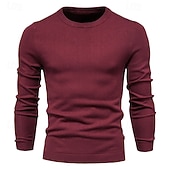 abordables Pull col rond-Homme Pull Côtelé Tricoter Hauts Réguliers Tricoté Coupe ajustée Uni Col ras du cou Tricots Contemporain Occasionnel Tenue quotidienne Vêtement Tenue Automne &amp; Hiver bleu marine M L XL