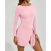 baratos Vestido Feminino-Mulheres Cor Sólida Vestido de tênis Vestido esportivo Manga Longa Fashion Tênis Pickleball Corrida Conjuntos Preto Rosa claro Cáqui Roupas de tênis