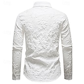 baratos Camisas casuais inteligentes masculinas-Homens Camisa Social Camisa casual camisa de botão Preto Branco Manga Longa Floral Tecido Lapela Férias Casual Jacquard Roupa Moda Chique &amp; Moderno Casual Informal mas elegante