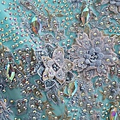 economico Abbigliamento da Competizione-abito da ballo da sala da donna con cristalli ricamati, spalle scoperte, elegante abito da competizione in rete a strati per valzer, tango, foxtrot – blu ghiaccio