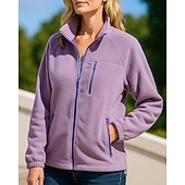 cheap Fleece &amp; 3 in 1 Jackets-Women's Solid Colored Winter Coat Full Zip Jacket Polar Fleece Jacket Fall / Winter with Pockets Long Sleeve Athleisure Windproof Warm Hiking Running Travel Vacation Blue Black White Sportswear