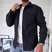 preiswerte Flanellhemden-Herren Hemd Freizeithemd Flanellhemd Knopfhemd Overshirt Schwarz Marineblau Beige Langarm Einfach Kragen Täglich Ausgehen Bekleidung Mode Lässig
