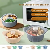 זול Grills &amp; בישול בחוץ-סיר אידוי סיליקון למיקרוגל 42oz, 3 תאים, סיר אידוי סיליקון 4 ב-1 עם ידית ומכסה לירקות, דגים, הכנת ארוחות, מזון לתינוקות, תנור &amp;בטוח למדיח כלים, קל לניקוי