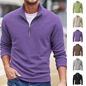 baratos Suéteres básicos-Homens Moletom Moletom de lã Moletom com zíper Preto Roxo Cáqui Café Verde Claro Meio Zíper Tecido Quarter Zip Desportos e Ar livre Diário Feriado Poliéster Roupa de rua Básico Casual Outono Inverno