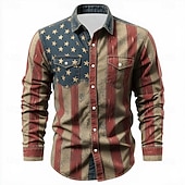 Férfi Amerikai amerikai zászló Hazafias Ing Nyugati ing Hosszú ujj Vintage Retro Hétköznapi Szabadság Munkaruha Tavasz Ősz Térfogatcsökkenés Elöl két zseb Vászonszerű ing Gombolható ingek Medence olcso férfi nyugati ingek-Férfi Amerikai amerikai zászló Hazafias Ing Nyugati ing Hosszú ujj Vintage Retro Hétköznapi Szabadság Munkaruha Tavasz Ősz Térfogatcsökkenés Elöl két zseb Vászonszerű ing Gombolható ingek Medence