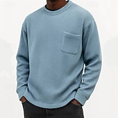 levne Pánská trička pro volný čas-Pánské Tričko Trička Vaflové pletené tričko Tričko Top Dlouhý rukáv Tričkový Jaro Podzim Bez vzoru Módní Designové Základní Kapsy Dovolená ulice Jdeme ven Tmavěhnědá Černá Bílá Top tričko pro muže