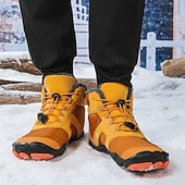 billiga Vinter- och snöstövlar-Orange och bruna vattentäta vandringskängor för män med pälsfoder – slitstarka och snygga skor för julens utomhusäventyr och vintervandringar