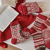 Недорогие Носки-Women's Crew Socks Thick Winter Warm Socks Christmas Outdoor Holiday Plaid Polyester Basic Classic Casual Elastic Warm 1 Pair