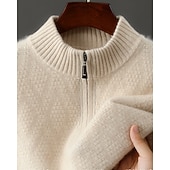 preiswerte Wollpullover für Herren-Hochwertiger Herrenpullover aus reiner Wolle und Kaschmir mit Viertelreißverschluss, klassischer Strickpullover, weich, warm und atmungsaktiv.