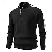 economico maglione pullover da uomo-Per uomo Felpa Maglione Maglione con zip a un quarto A Coste Maglia Top Regolari Lavorato a maglia Slim Fit Semplice Colletto Mao Maglieria Contemporaneo Affari Casuale Abbigliamento Autunno Nero