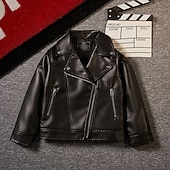 economico Giubbotti di Pelle per Ragazzi-Bambini Ragazzi Giacca in pelle nera Giacca di pelle Capispalla Semplice Manica Lunga Con zip Impermeabile Antivento Cappotto Quotidiano Moda Casual Nero Primavera Autunno 4-12 Anni