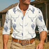 Χαμηλού Κόστους ανδρικά πουκάμισα γουέστερν-Ανδρικά Κάκτος Εκτύπωση αγελάδας Πουκάμισο Δυτικό πουκάμισο Πουκάμισο καουμπόη Μακρυμάνικο Vintage ρετρό ΕΞΩΤΕΡΙΚΟΥ ΧΩΡΟΥ Διακοπές Άνοιξη Φθινόπωρο Απορρίπτω 3D εκτύπωση Λινό σαν πουκάμισο Μαύρο Λευκό