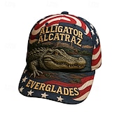 billiga Baseballkeps herr-Herr Basebollkeps Solhatt Trucker Hat Rubinrött Blå Polyester Mönster Mode Ledigt Gata Dagligen Krokodil Amerikanska flaggan Justerbara Solskyddskräm Andningsfunktion