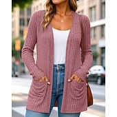 economico Giacche da corsa-Per donna Tinta unita Cardigan lavorato a maglia Autunno Manica Lunga Athleisure Scollo a V All'aperto Viaggio Sportivo Blu Rosa scuro Nero abbigliamento sportivo Abbigliamento sportivo