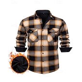 economico camicie di flanella-Per uomo Giacca-camicia Giacca camicia Giacca invernale Plaid Vacanza Abbigliamento quotidiano Bianco Rosso Blu marino Azzurro cielo Manica Lunga Bavero Autunno Inverno Abbigliamento Tasca Frontale