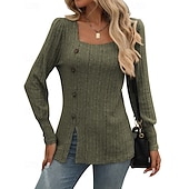 cheap Hoodie &amp; Sweatshirt-Women's Solid Colored Pullover Sweatshirt Casual Tops Fall / Winter Buttons Long Sleeve Athleisure Outdoor Holiday Black Army Green Blue Sportswear Activewear