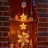 baratos Luzes de cordas de férias-Luz de Janela de Natal 1PC com Bateria Luz de Cortina Branca Quente Suspensa com Ventosa Luz de Árvore de Natal e Estrela para Decoração de Janela em Festa de Natal e Ano Novo