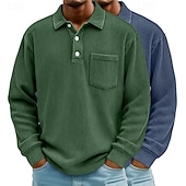 billige Klassisk poloskjorte for menn-2 stk. herre kordfløyelsskjorte poloskjorter fritid sport jakkeslag langermet mote basis fargeblokk 2-delt flerpakning høst vår &amp;høst alle årstider vanlig passform