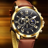 cheap Quartz Watches-The New Olevs Brand Men&#039;S Business Watch With Luminous Small Three Hands Moon Phase Display Multi-Functional Chronograph Three-Eye Casual Waterproof And Fashionable Quartz Watch Men&#039;S Sports Wrist